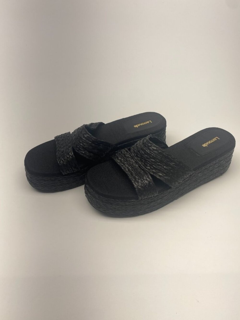 Larroudé Womens Ash Raffia Flatform Black Wedge Sandals Sz 11